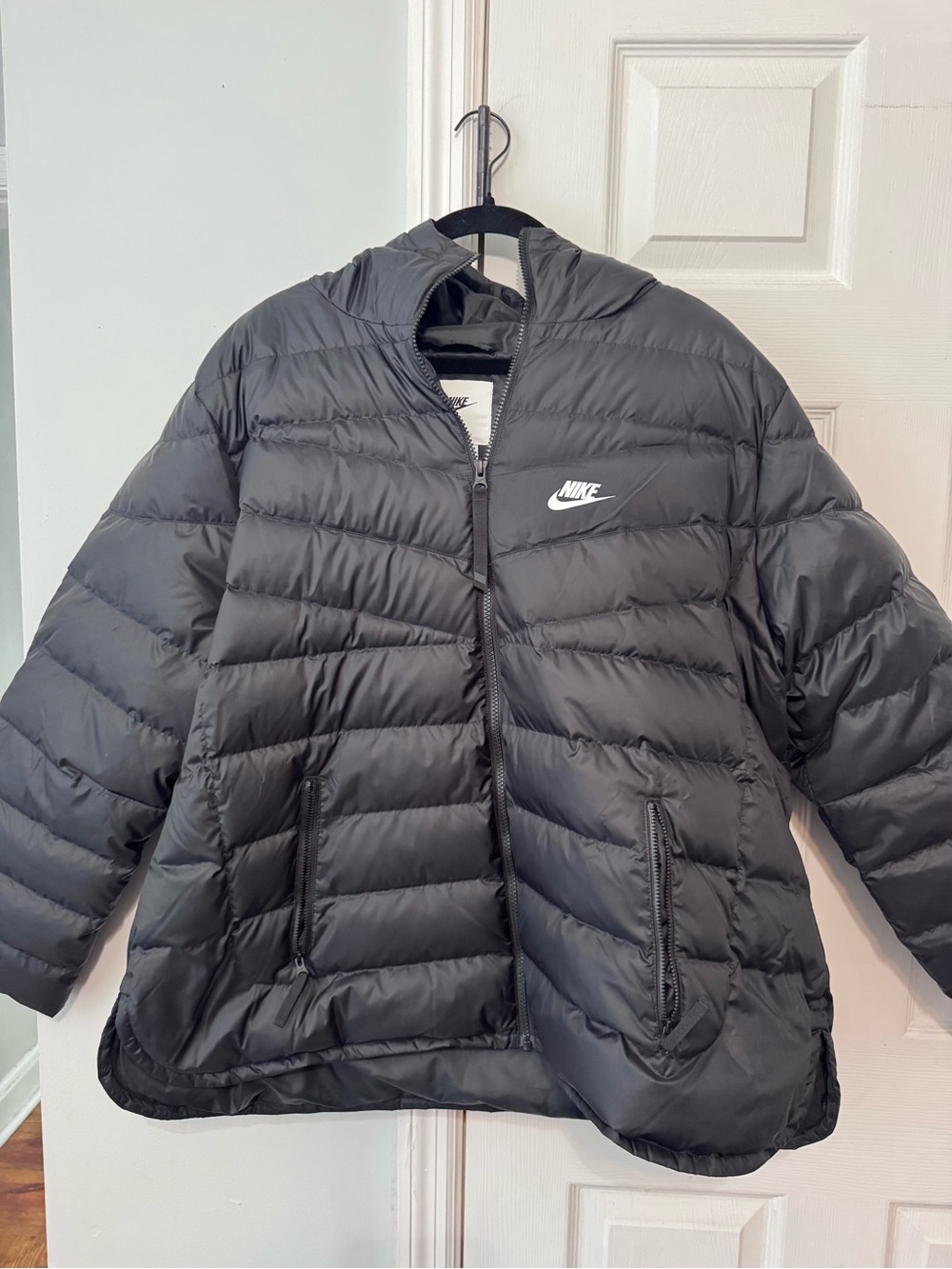 Nike Black Quilted Puffer Jacket with White Logo